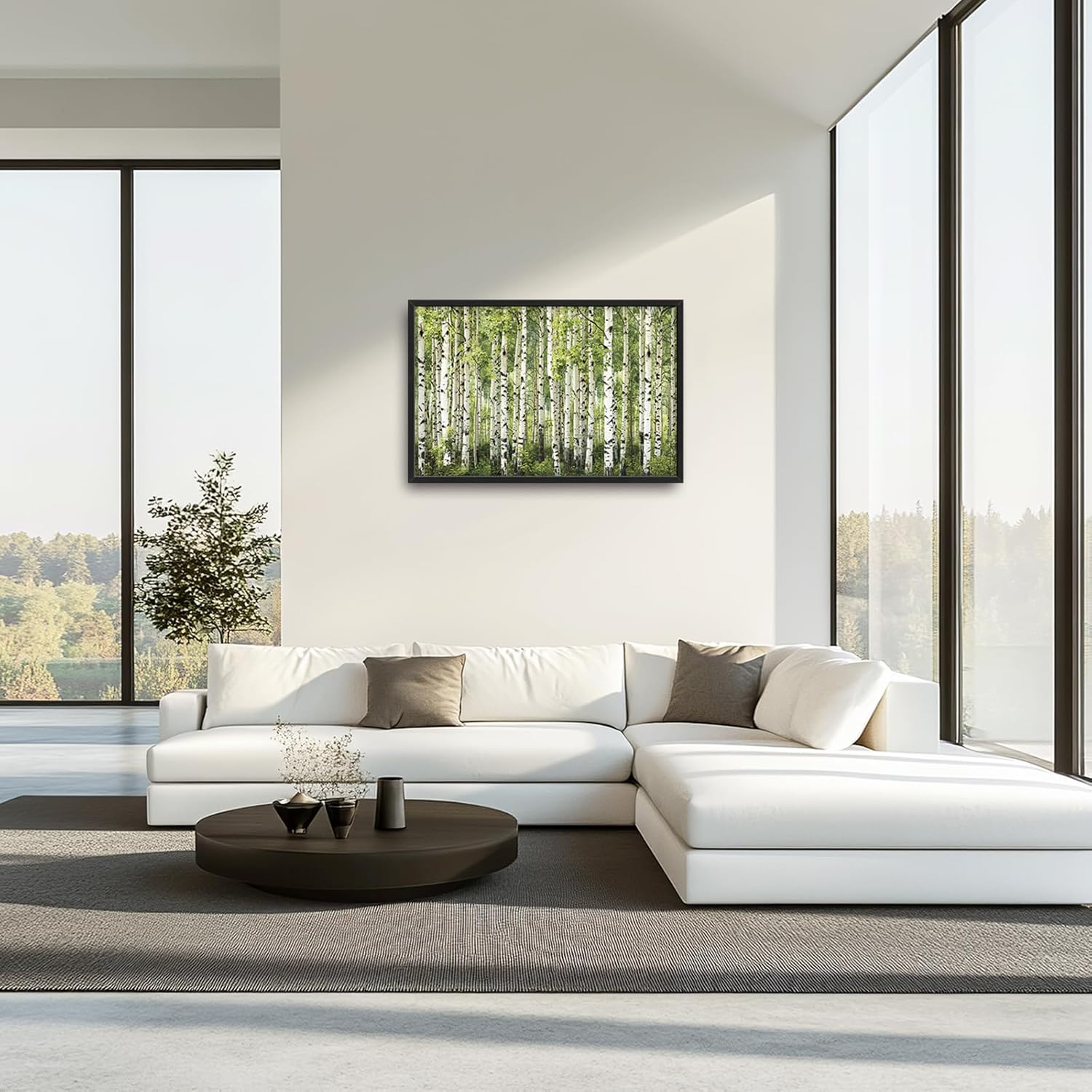 Extra Large Birch Tree Framed Wall Art for Living Room,Oversized Green Aspen Trees Forest Pictures Wall Decor,Canvas Print Painting Modern Artwork Bedroom Office Bathroom 36L" x 24W"