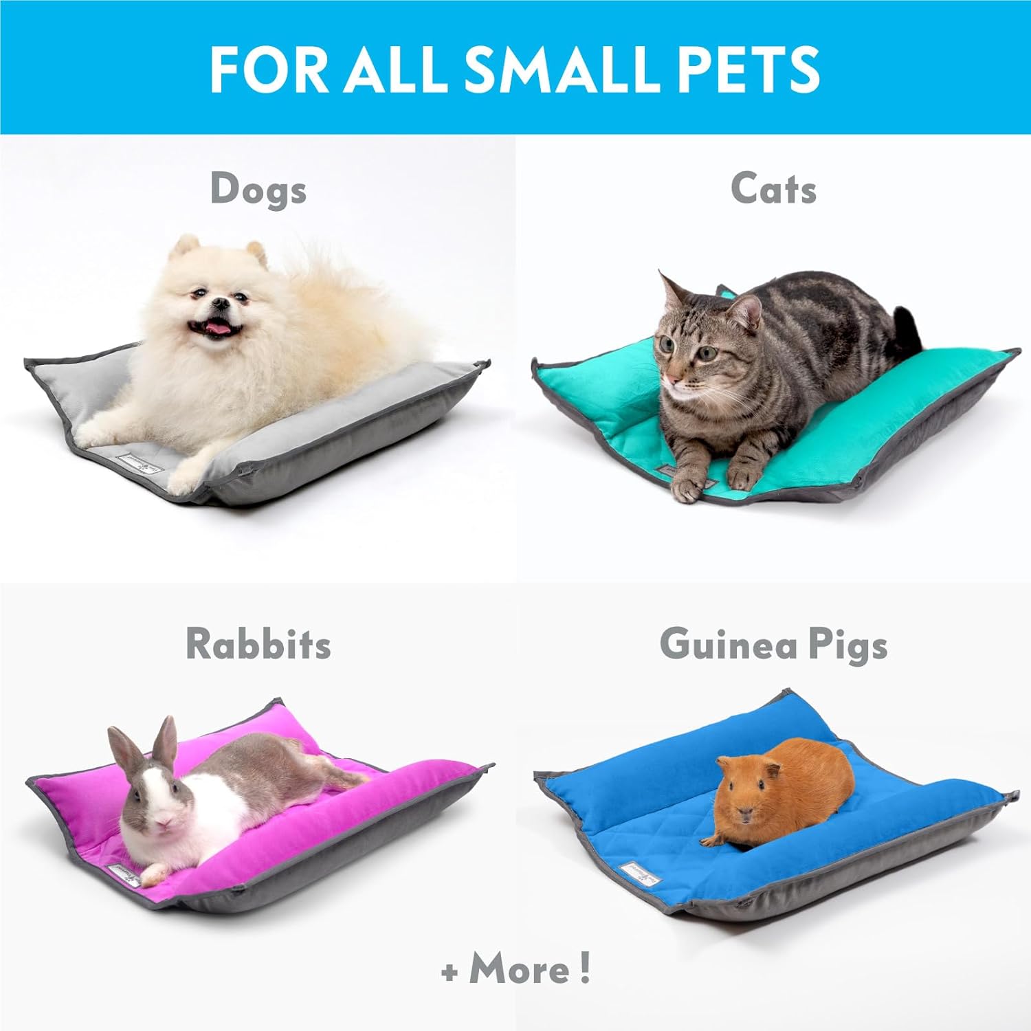 Paw Inspired Snuggle Bunny Bolster Bed for Rabbits, Cats, Dogs and Other Small Pets, Reversible Fleece Flop Bedding with Padded Sides (Gray/Blue)