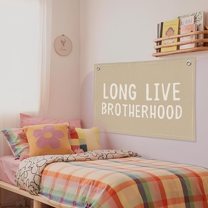 Brotherhood Nursery Decor - Long Live Brotherhood Stonewashed Linen Banner for Baby Boy Shower Gift, Toddler Room & Boys Adventure Bedroom - Brother Bond Wall Art 20x30 Inch