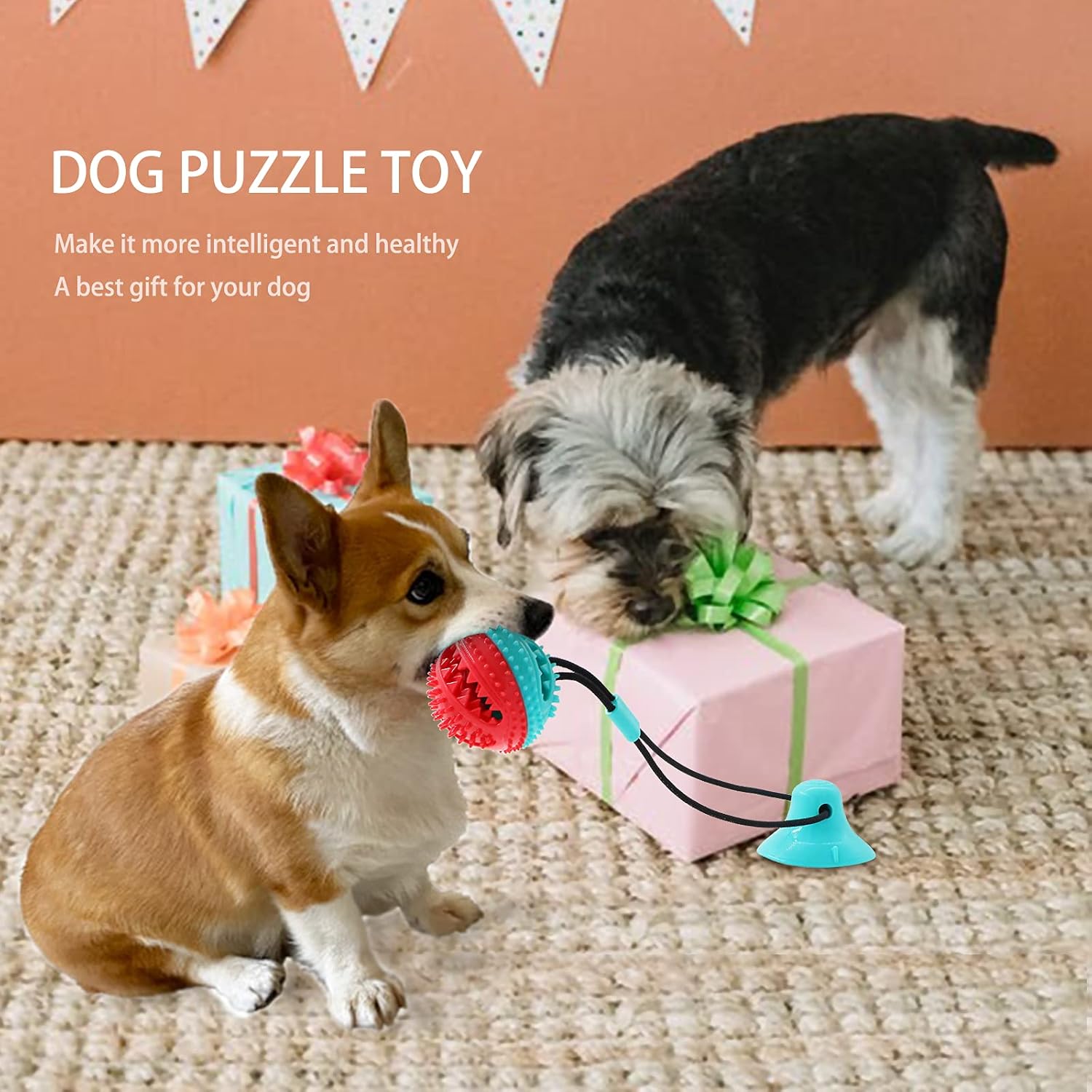 Dog Toys Dog Chew Toys for Aggressive chewers, Puppy Dog Training Treats Teething Rope Toys for Boredom Dog Puzzle Treat Food Dispensing Ball Toys for Puppies Teething (Blue)