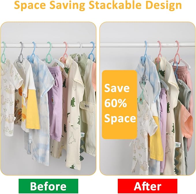 50 Pack Infant Hangers, Non-Slip Kids Hanger, 11"-14" Adjustable Baby Hanger, Space Saving Plastic Hangers for Girl Boy Toddler Kids Child (Multicolour)
