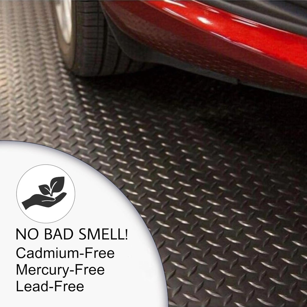 SEAL 4 x 10 Ft Premium Garage Floor Mat, Solid 2.8mm Thickened Black Commercial Grade Heavy Duty Parking Mat for Garage Floor, Golf Cart, Water/Stain Resistant Floor Runner (Embossed Diamond Plate)