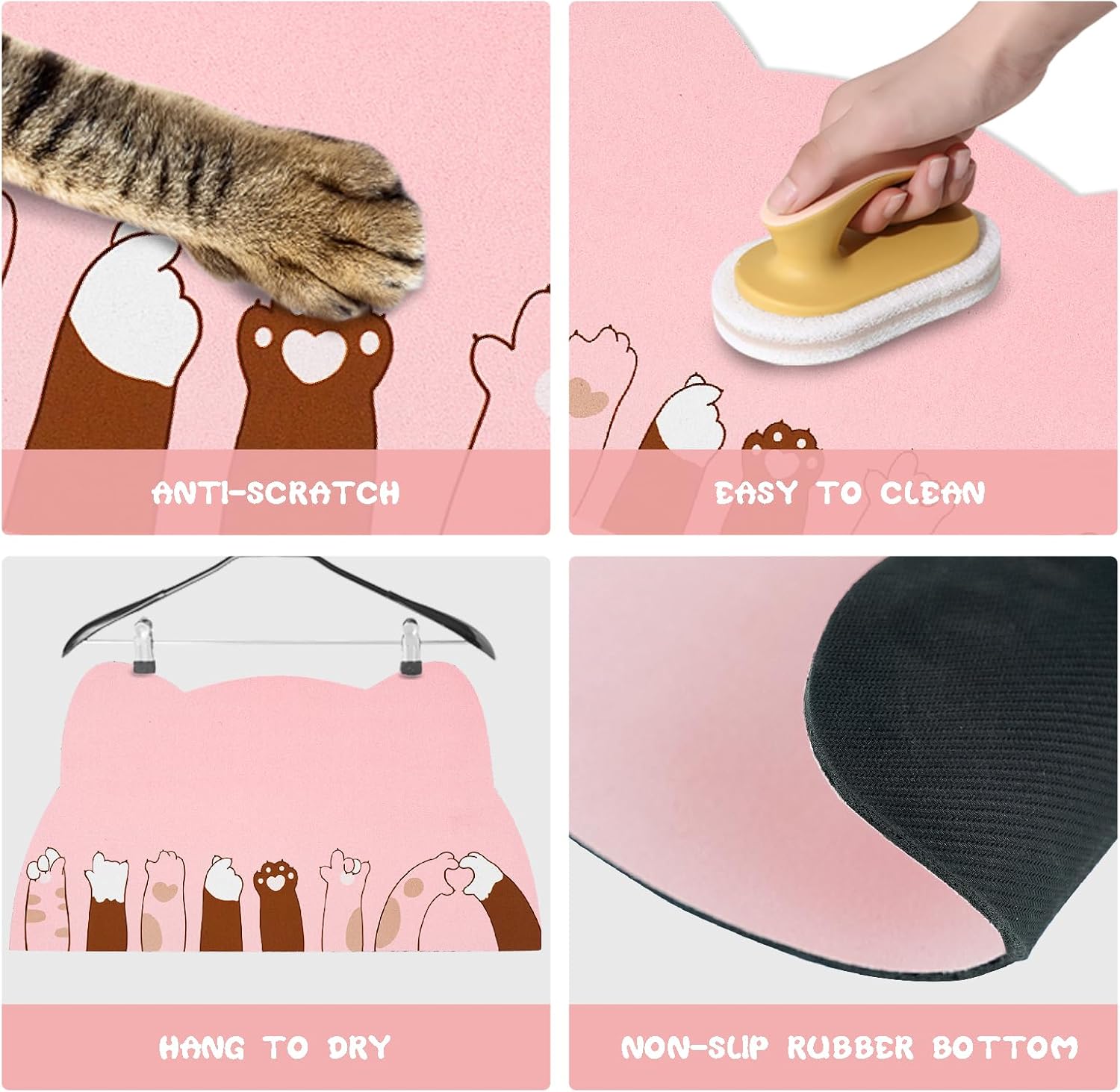 Pet Feeding Mats - Absorbent Cat Food & Water Mats, Pink, 17.7 * 9.8 inch