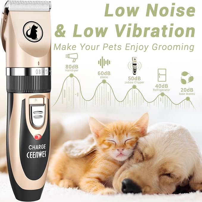 Ceenwes Dog Clippers Low Noise Pet Clippers Rechargeable Trimmer Cordless - Image 2