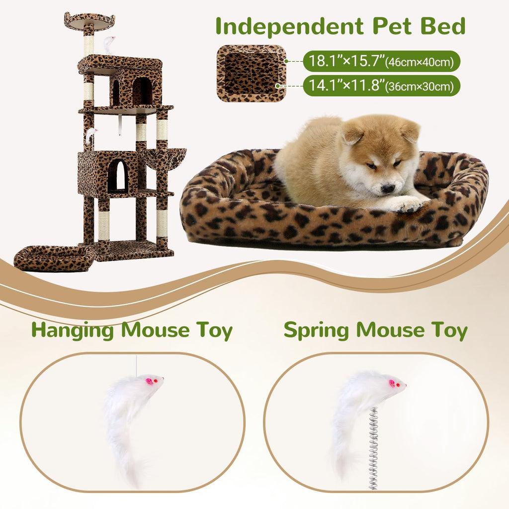 Globlazer Heavy Duty Cat Trees for Large Cats, Sturdy 72in Maine Coon Cat Tree for Large Cat 20 lbs+ Heavy Duty Cat Tower for Adult Biggest Cats with 6 Scratching Posts, Hammock, S72, Leopard Print