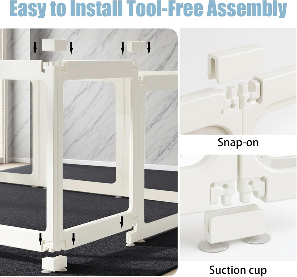 Clear Acrylic Dog Playpen Transparent Dog Playpens Indoor, Small Pet Play Pen for Small Dogs, Puppies, Cats & Rabbits, Assemble & Disassemble, with Door & Suction Cups (23.6" H, 8PCS),White