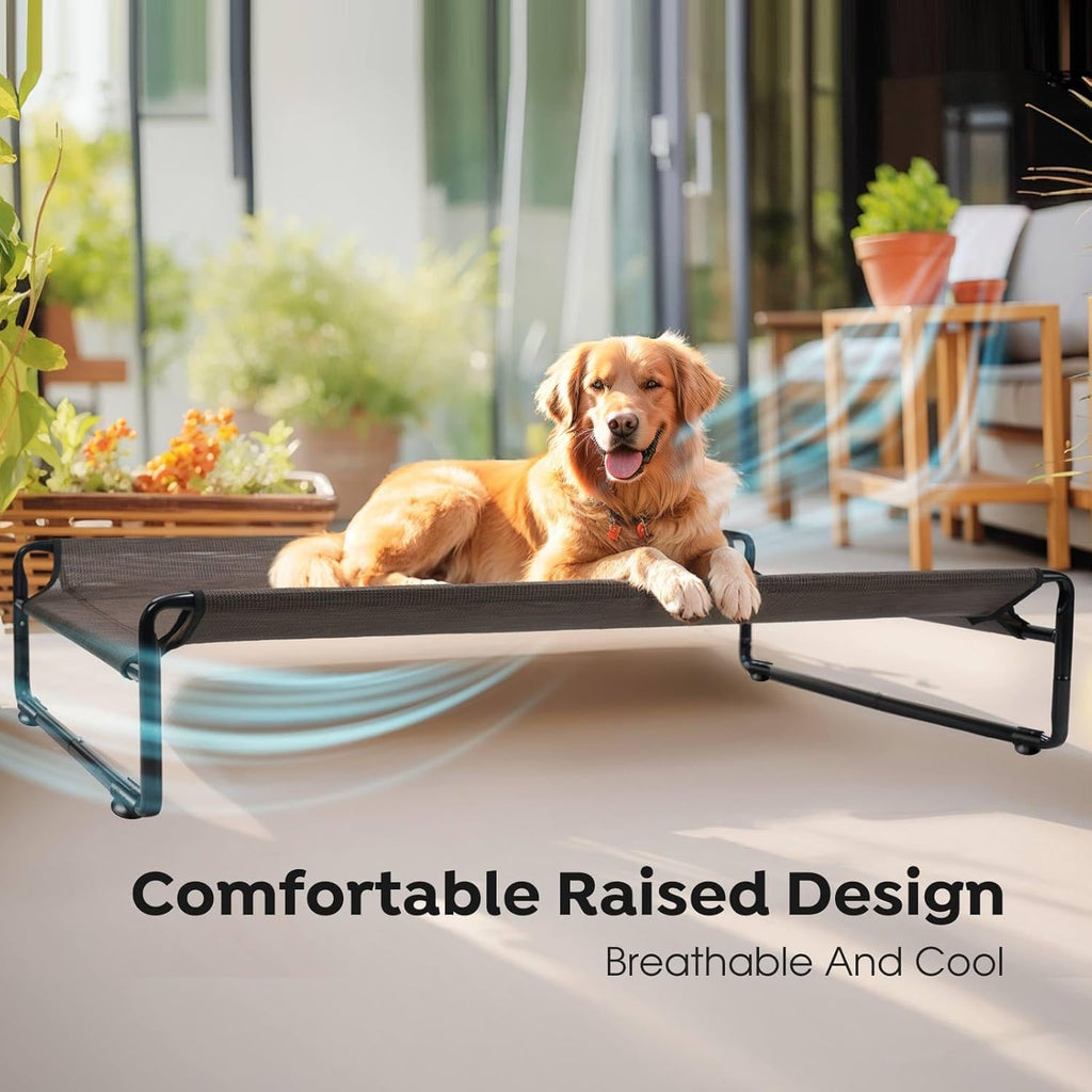 Veehoo Original Outdoor Elevated Dog Bed, Cooling Raised Dog Cot for Medium Dogs, Portable Standing Pet Hammock Platform with Washable Breathable Mesh, No-Slip Feet, Medium, Brown, CWC2201