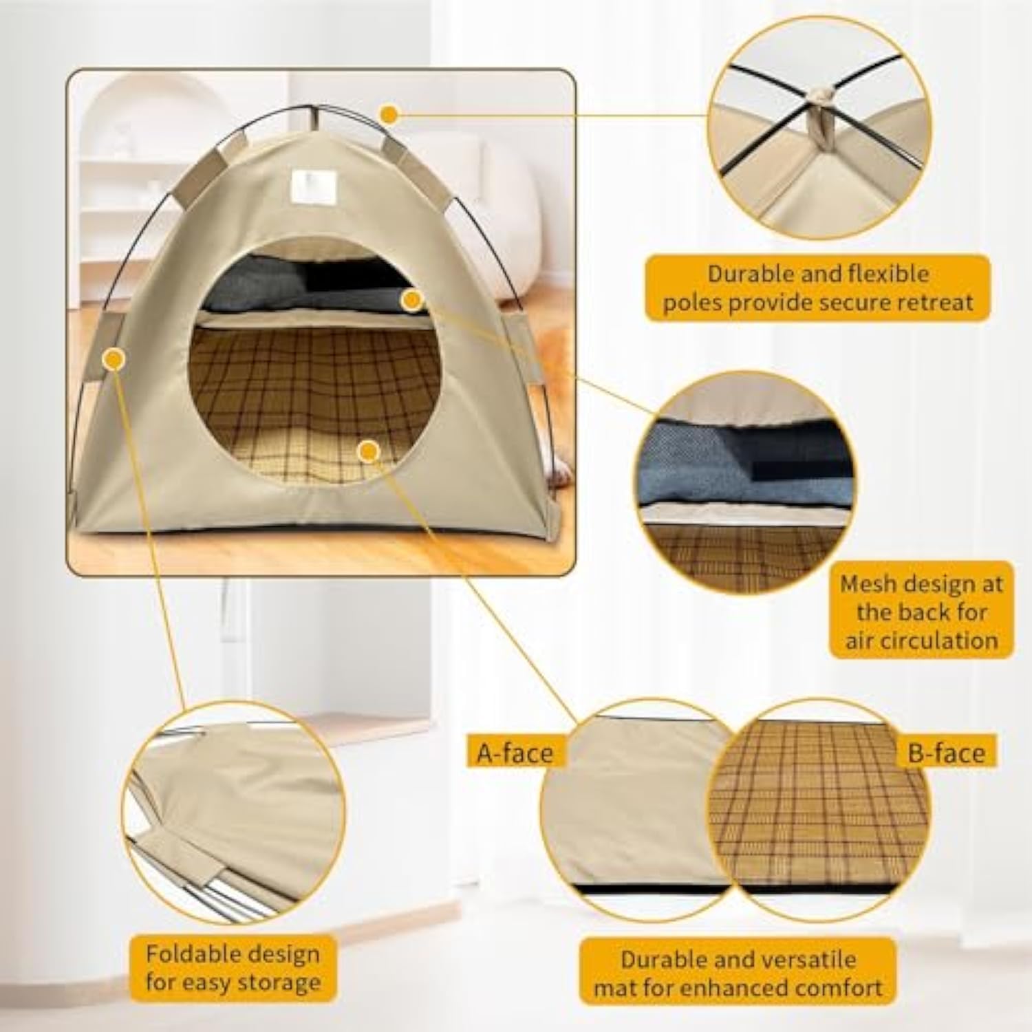 BreezyDen Pop-Up Pet Tent – Portable Indoor/Outdoor Cat Tent, Waterproof Pet Hideaway for Cats & Small Dogs with Mesh Window, Anti-Slip Base & Washable Design (Dark Gray, XL (20 catties Kitten))