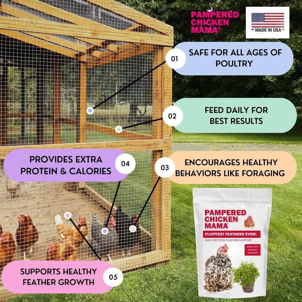 Pampered Chicken Mama Molting Supplement for Chickens: Fluffiest Feathers Ever Backyard Chicken Feed and Supplies for Hens (2 pounds)