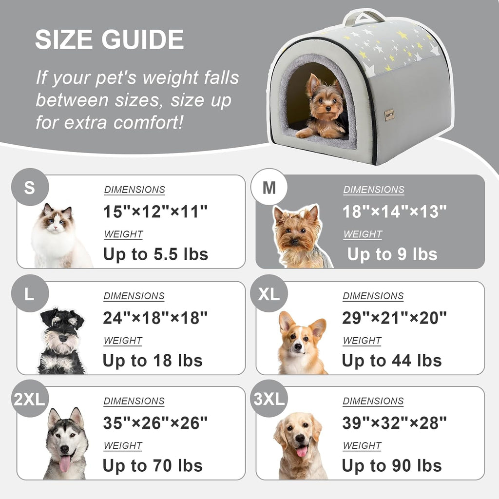 Jiupety Indoor Dog House, 2 in 1 Portable Foldable House Bed with Cover, Pet Tent & Cave Bed for Cats and Small Dogs, M(18"×14"×13"), Up to 9 Lb, Grey