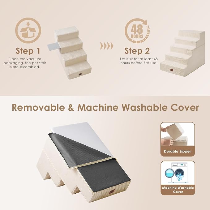 EHEYCIGA Dog Stairs for High Bed 25" H, 5-Step Extra Wide Dog Steps for Bed - Image 7