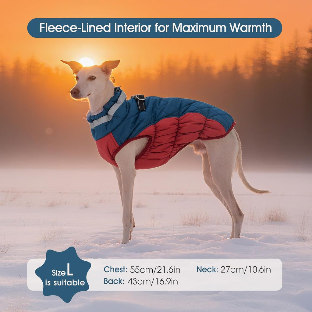 FUAMEY Dog Coat for Medium Dogs,Waterproof Dog Winter Jacket with Harness Built in Puppy Cold Weather Coats Reflective Pet Vest with Zipper Warm Fleece Dogs Snowsuit Windproof Dark Blue M