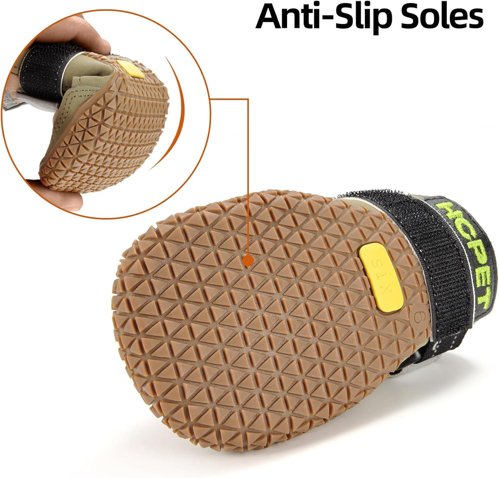 Hcpet Dog Boots for Large Dogs, Dog Shoes for Hot Pavement Winter Snow, Paw Protector Dog Booties Designed for Comfort and Breathability, Outdoor Booties for Small Medium Dogs for Hiking Brown Size 4