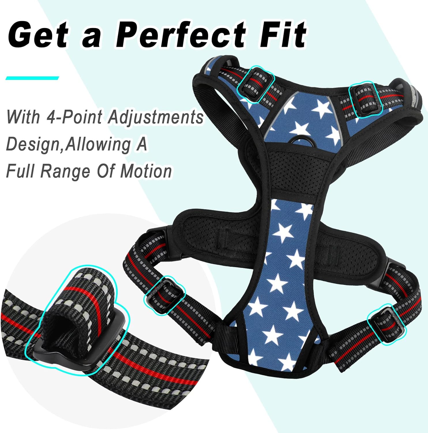 BARKBAY No Pull Dog Harness Large Step in Reflective Dog Harness with Front Clip and Easy Control Handle for Walking Training Running(Star,L)