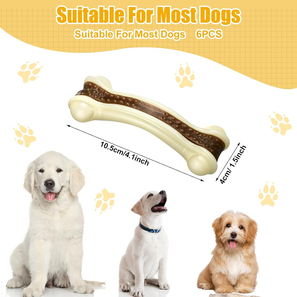 Sosation 6 Pcs Dog Toys for Aggressive Chewers Nylon Beef Flavor Bones Tough Puppy Teething Toys Puppy Chew Bones for Large Medium Small Breed Dogs Puppies Pets Chew Toys(Small)