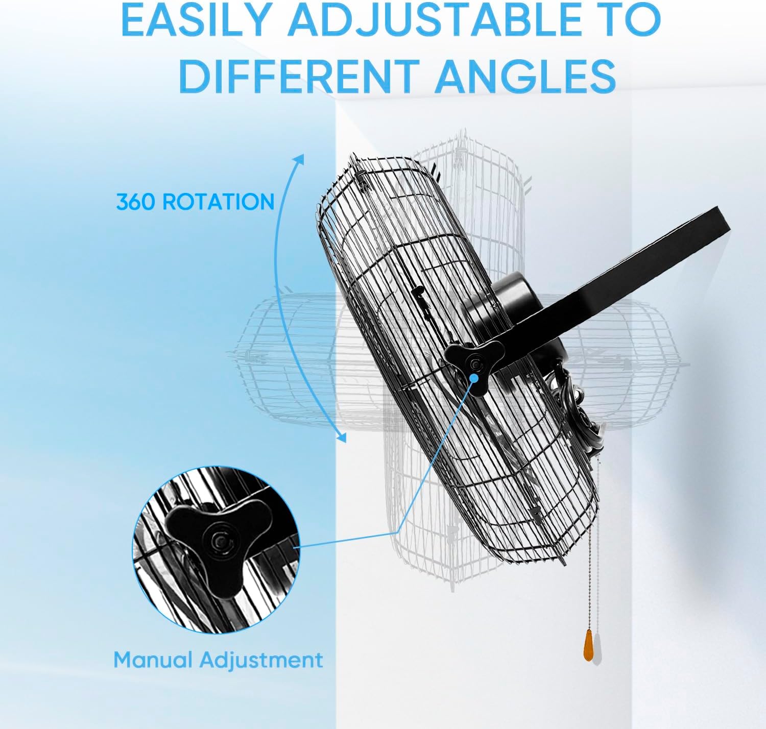 KEN BROWN 18 Inch Industrial Wall Mount Fan, 4300 CFM Metal Heavy Duty Fan, 3-Speeds High Velocity Oscillating Fans for Patios, Shop, Greenhouse, Garage, Commercial, Gazebo