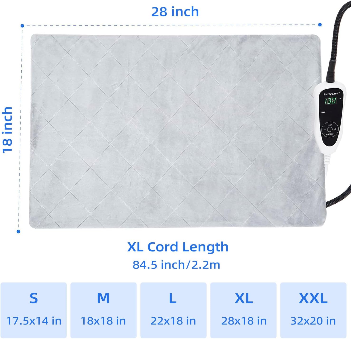 pettycare Pet Heating Pad for Dog Cat, Electric Heating with Steel-Wrapped Cord, 25-level Timer & 11-level Temperature Indoor Warming Pads Easy Clean for Puppy Cat Dog XL 28x18inch