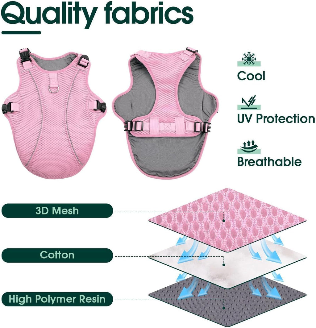 Kuoser Dog Cooling Vest Harness, Small Puppy Cooler Jacket with Adjustable Buckle for Outdoor Beach, Hiking, Training Pink S