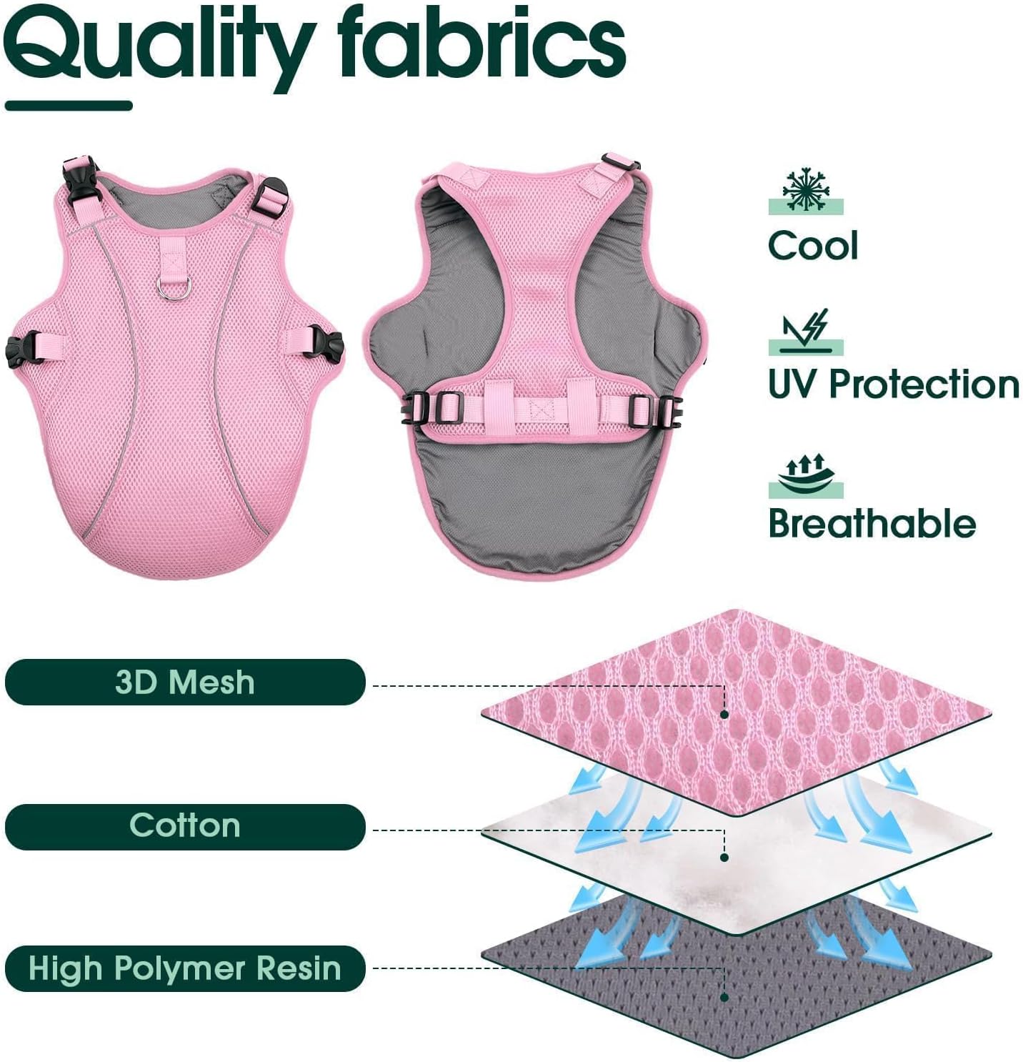 Kuoser Dog Cooling Vest Harness, Small Puppy Cooler Jacket with Adjustable Buckle for Outdoor Beach, Hiking, Training Pink S