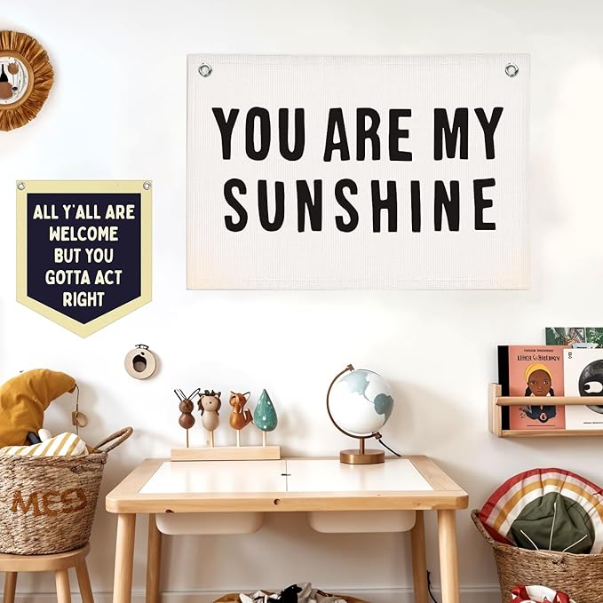 Lacama You Are My Sunshine Linen Wall Hanging Banner, Kids Room Decor, Kids Room Nursery Art, Trendy Pennant Flag Banner Wall Hanging Decor for Nursery Home Classroom