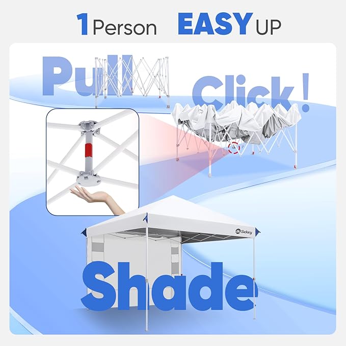 Sekey 10x10 Pop Up Canopy with Pockets Sidewall, One Push Setup Instant Outdoor Gazebo, Instant Easy Up Canopy with UPF50+ Top, 4 Weight Bags for Events, Beach, Patio, Camping