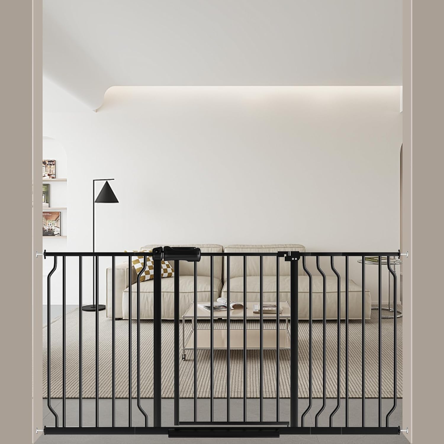 ALLAIBB Extra Wide Pressure Mounted Baby Gate Walk Through Child Kids Safety Toddler Tension Black Long Large Pet Dog Gates with Extension for doorways Kitchen (52.76-62.2"/134-158cm, Black)