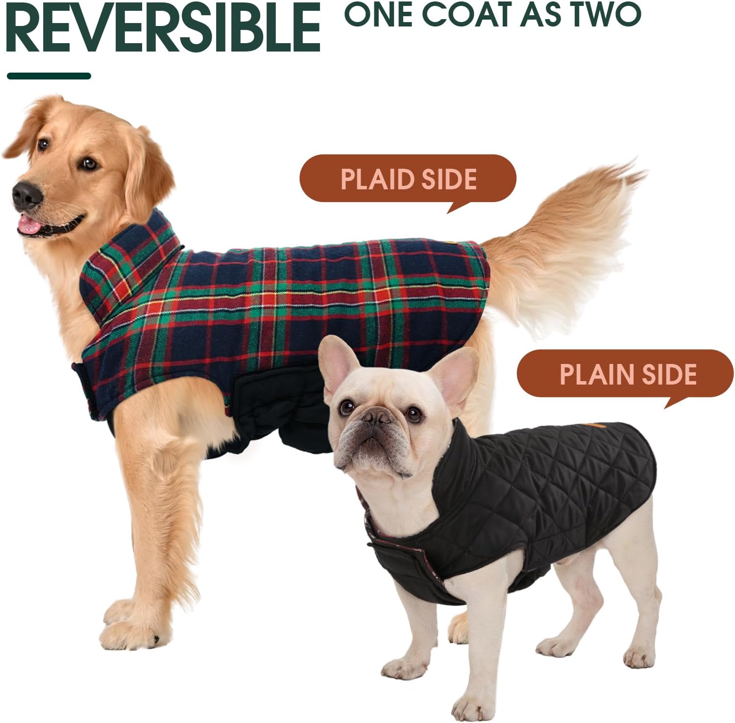 Kuoser Waterproof Dog Coat, Reversible Dog Jacket for Small Dogs, Adjustable Durable Doggie Winter Coat Warm Cozy Puppy Cold Weather Apparel from Small to Large Breed, RoyalBlue S