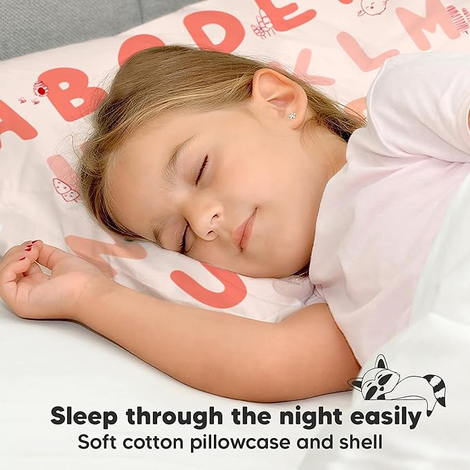Toddler Pillow with Pillowcase - 13x18 My Little Dreamy Kids Travel Bed Pillows for Sleeping, Organic Cotton Small Pillowcase, Soft & Breathable, Machine Washable,Toddlers 2-5 years old(KeaABC Sakura)