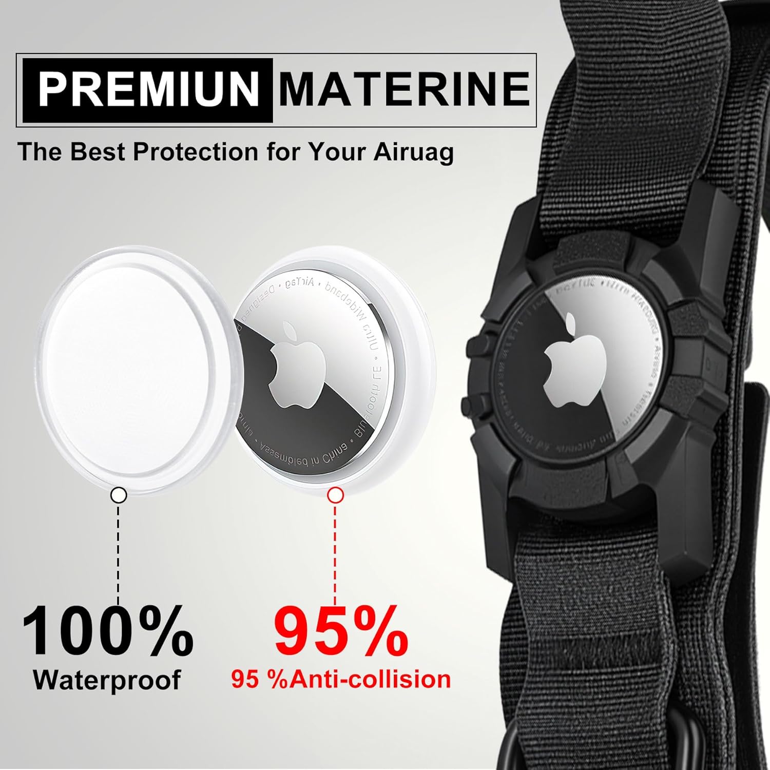 Waterproof Tactical Dog Collar with AirTag Holder - Heavy Duty Adjustable Collar for Medium to Large Dogs, Control Handle & Apple AirTag Compatible [Black,