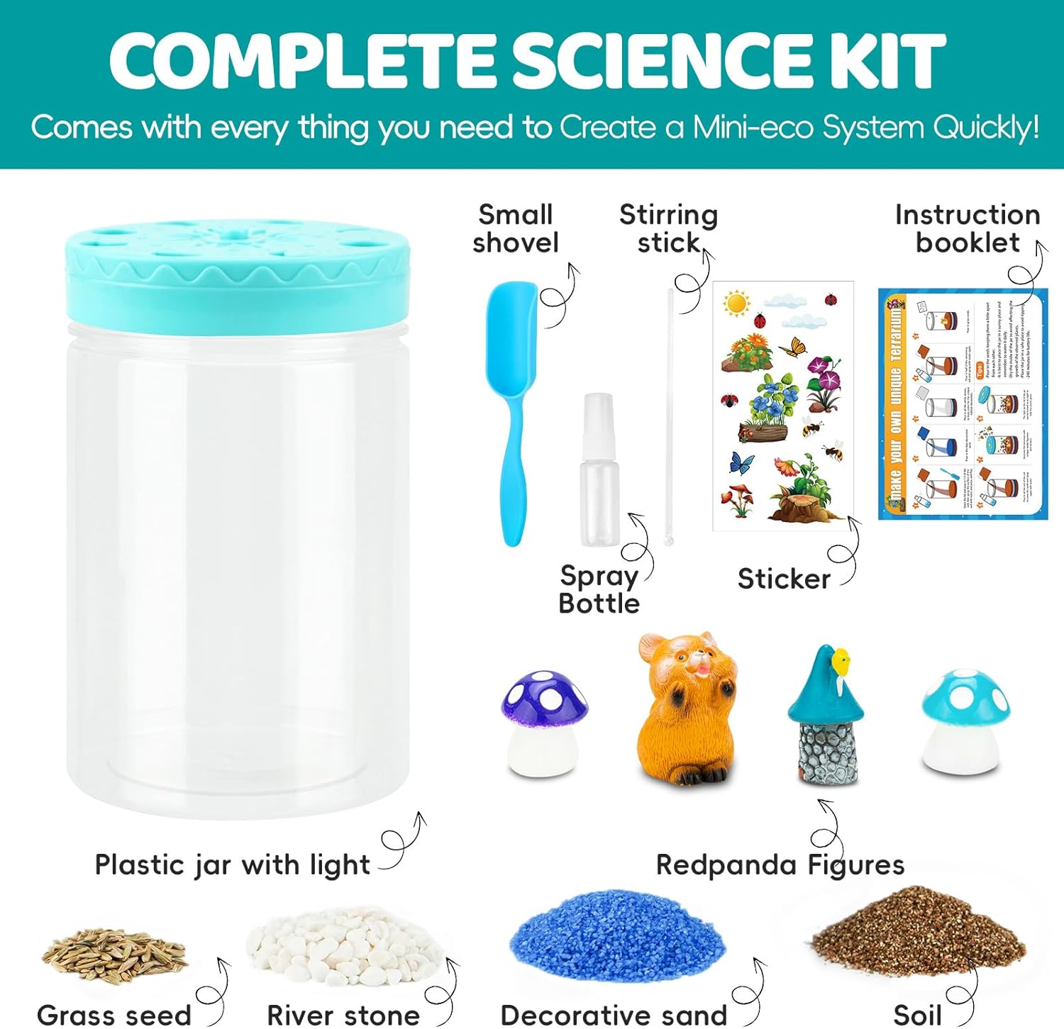 Light Up Terrarium Kit for Kids,Redpanda Gardening Kit for Boys and Girls,Creative Educational Gardening Toy,Arts and Crafts Activity Kits,Birthday Gifts for Ages 4 5 6 7 8-12