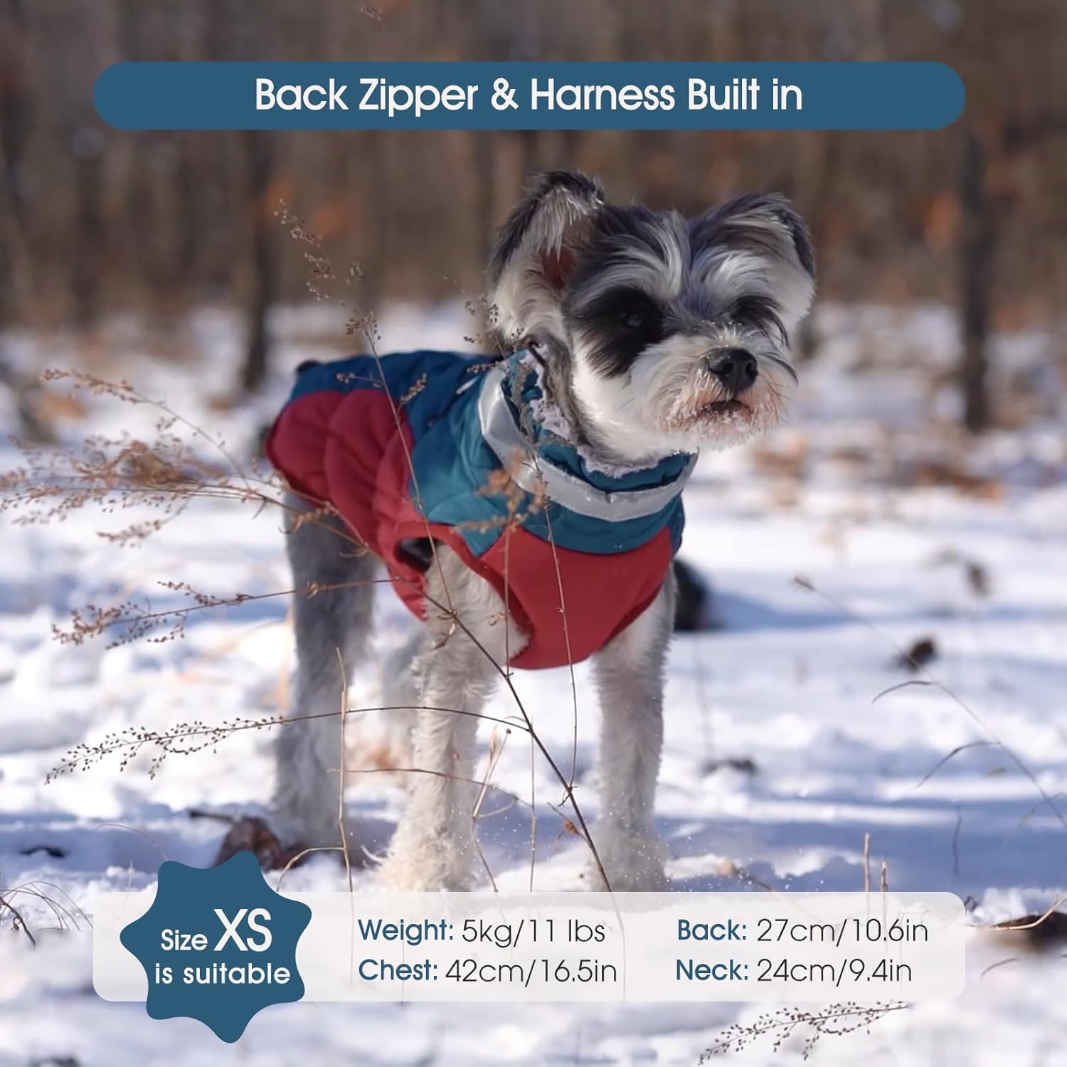 FUAMEY Dog Coat for Large Dogs,Waterproof Dog Winter Jacket with Harness Built in Puppy Cold Weather Coats Reflective Pet Vest with Zipper Warm Fleece Dogs Snowsuit Windproof Dark Blue XXXL