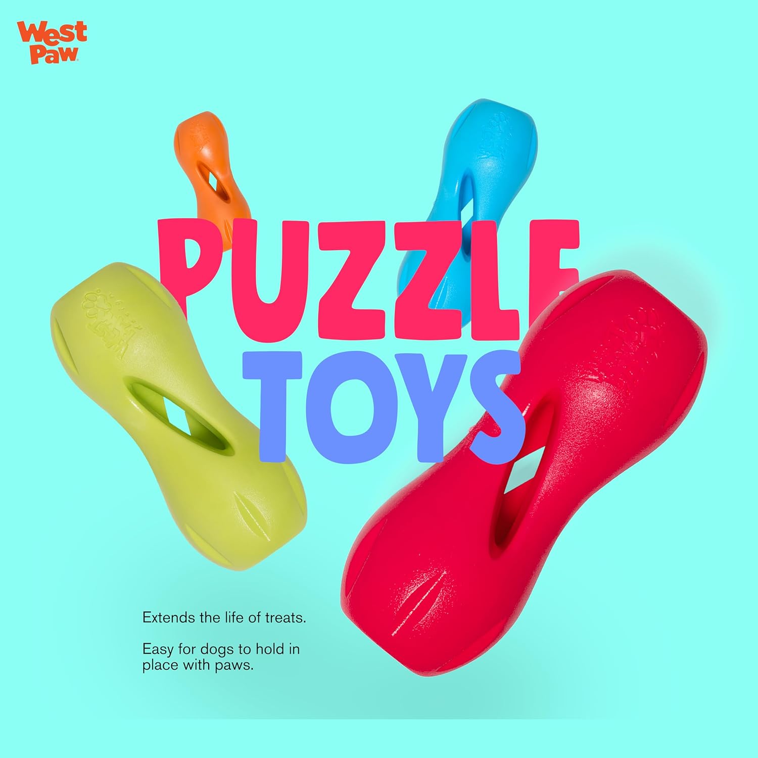 West Paw Zogoflex Qwizl Interactive Treat Dispensing Dog Puzzle Treat Toy for Dogs, 100% Guaranteed Tough, It Floats!, Made in USA, Large, Aqua Blue