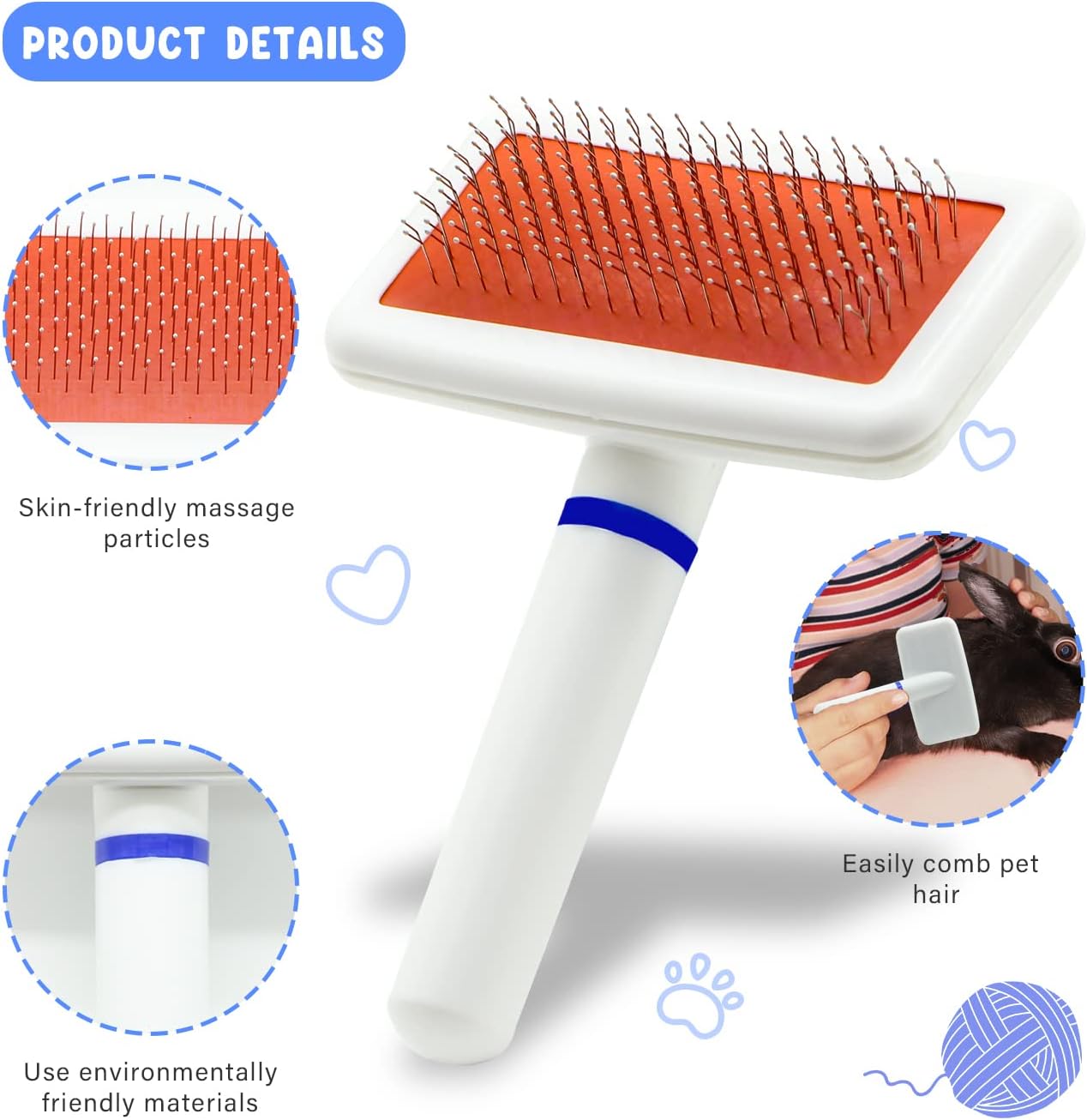 Pet Grooming Kit with Slicker Brush Bath Massage Glove Brush Pet Shedding Comb Nail Clipper Trimmer 6 Piece Set for Rabbit Kitten Guinea Pig Cat Chinchilla Ferret Small Animals
