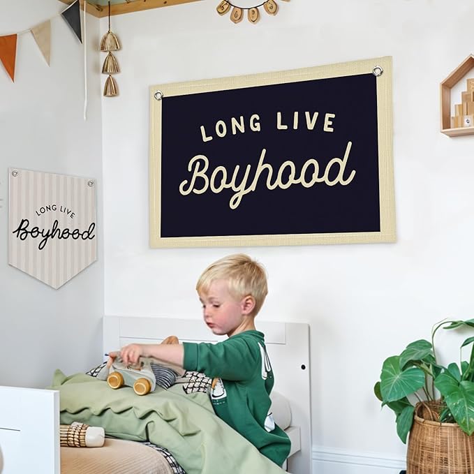 Lacama Long Live Boyhood Boys Room Decor, Boy Nursery Decor, Canvas Banner Wall Hanging Banner Flag Decor for Nursery Playroom Toddler Room, Boys Kids Rooms Decor, 30x20 Inch