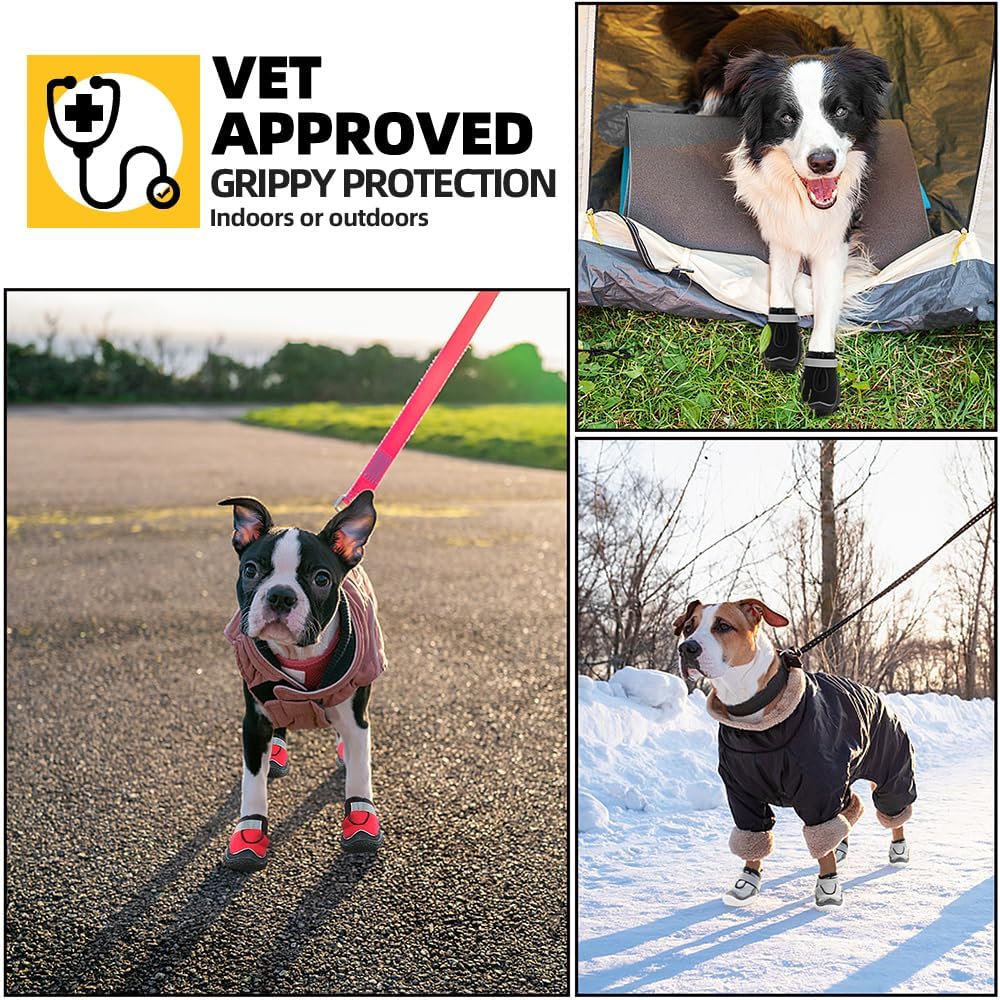 Hcpet Dog Boots for Large Dogs, Dog Shoes for Hot Pavement Winter Snow, Paw Protector Dog Booties Designed for Comfort and Breathability, Outdoor Booties for Small Medium Dogs for Hiking Black Size 8