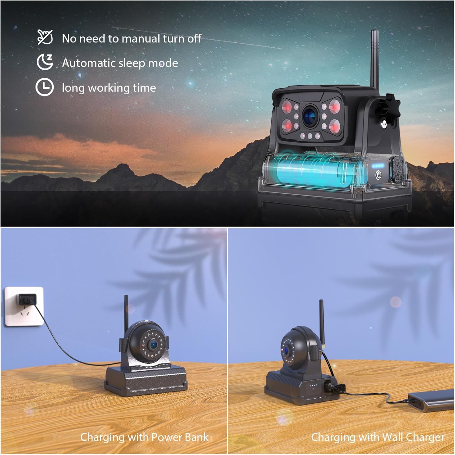 Magnetic RV Wireless Backup Camera, HD 1080P 10" Loop Recording Monitor, 2-Rear View 2-Side View Cameras Wireless System for RV Trailer Trucks, Built-in 9600mAh Battery, Night Vision- ZEROXCLUB BC104