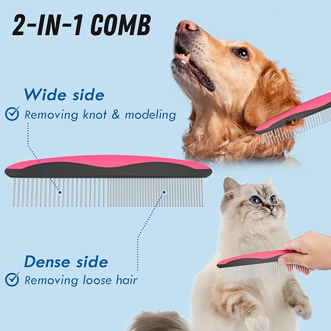Docrok Pet Grooming Brush & Comb Combo, Cat & Dog Brush - Image 3