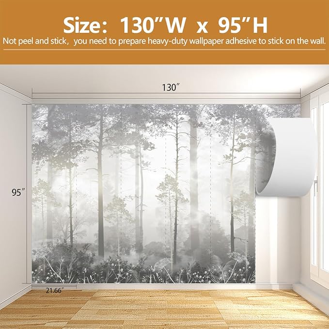 Gray Forest Wallpaper Abstract Trees Wall Mural for Living Room Bedroom（Not Peel and Stick）