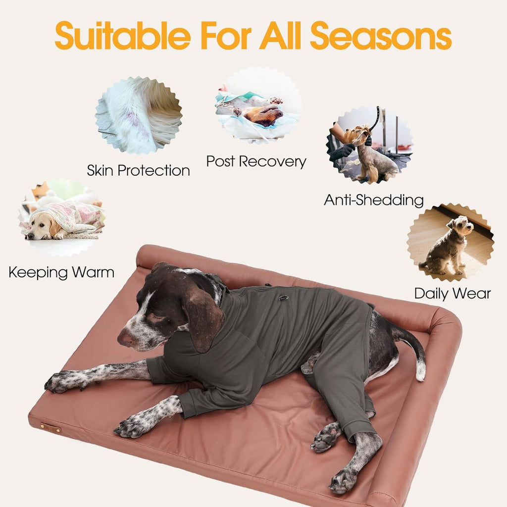 Small Dog Pajamas for Boys & Girls, Soft Dog Recovery Suit with Back Zipper & Adjustable Drawstrings, Long Sleeve Anti-Licking Pjs Shedding Suits for Chihuahua, Yorkshire Terrier, Grey XS