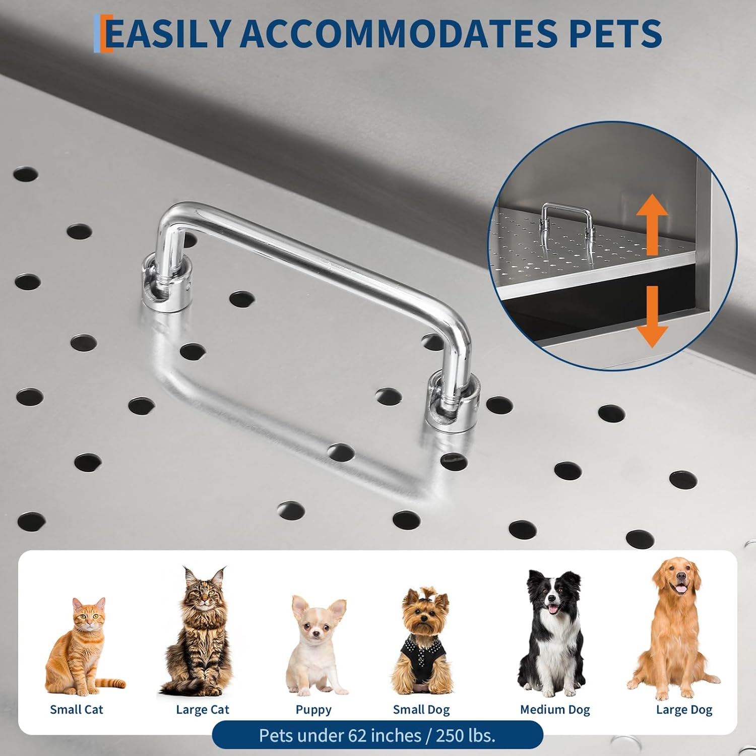 Stainless Steel Dog Washing Station - Dog Bath Tub for Large, Medium, Small Dogs, Pet Grooming Tub with Ramp, Non-Slip Grate, Shower, Soap Box, Faucet, Drain for Home & Outdoor （Right RAMP, 50"）