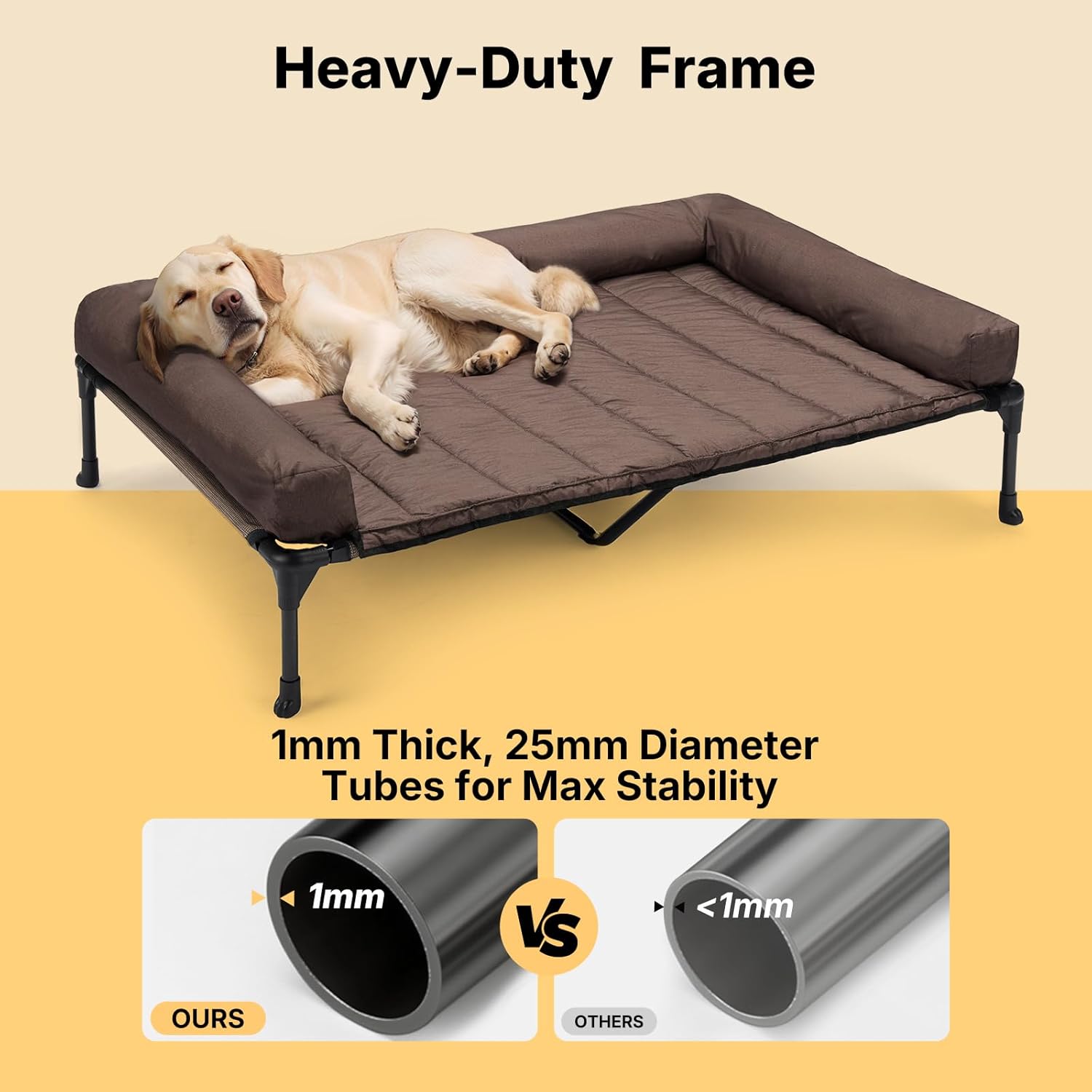 Veehoo Cooling Elevated Dog Bed Add Removable Waterproof Bolster Cushion Mat, Raised Pet Cot with Breathable Teslin Mesh, No-Slip Feet, Dog Couch Bed for Indoor Outdoor, 53 inches, Brown