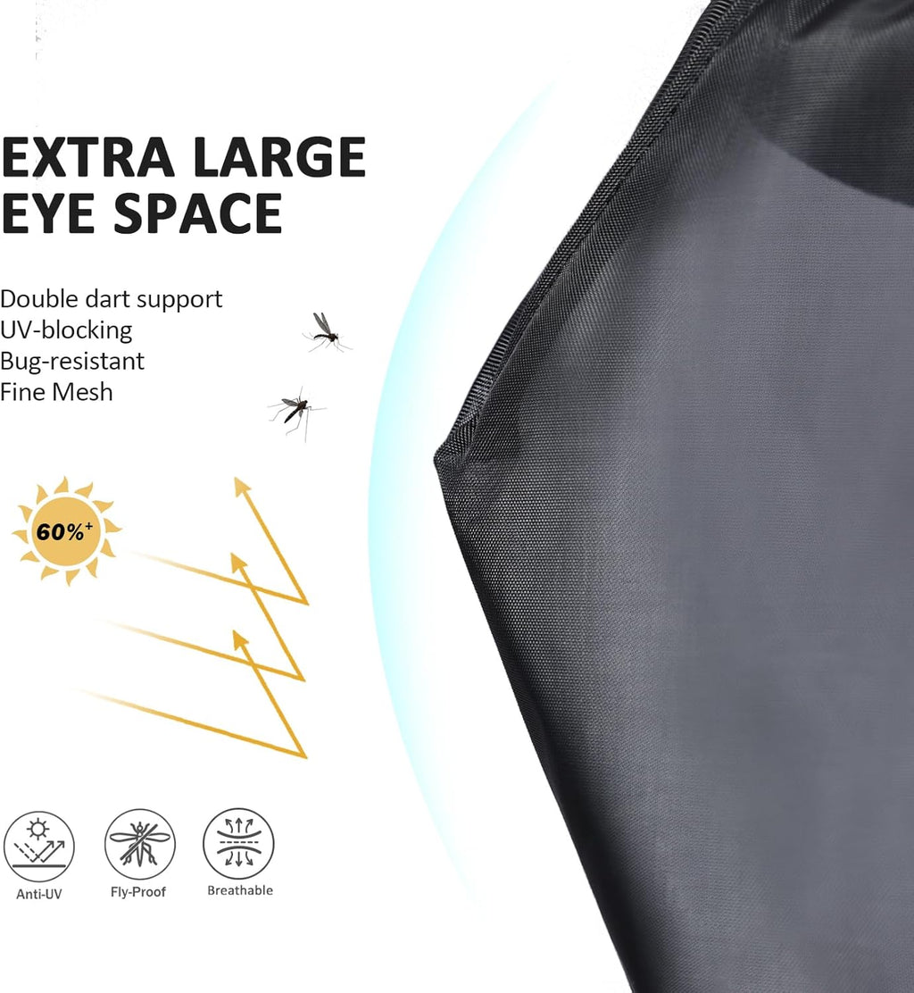Harrison Howard Pro Luminous Horse Fly Mask Large Eye Space Half Face with Ears UV Protection for Horse Coral Orange/Navy S