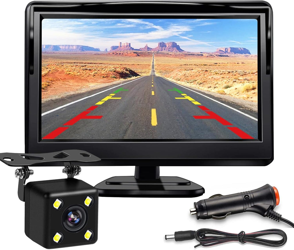 Kairiyard 5Inch Backup Camera, 170° Wide Angle Back up Camera with Monitor Clear Night Vision Waterproof Reverse Rear View Camera System for Car Truck