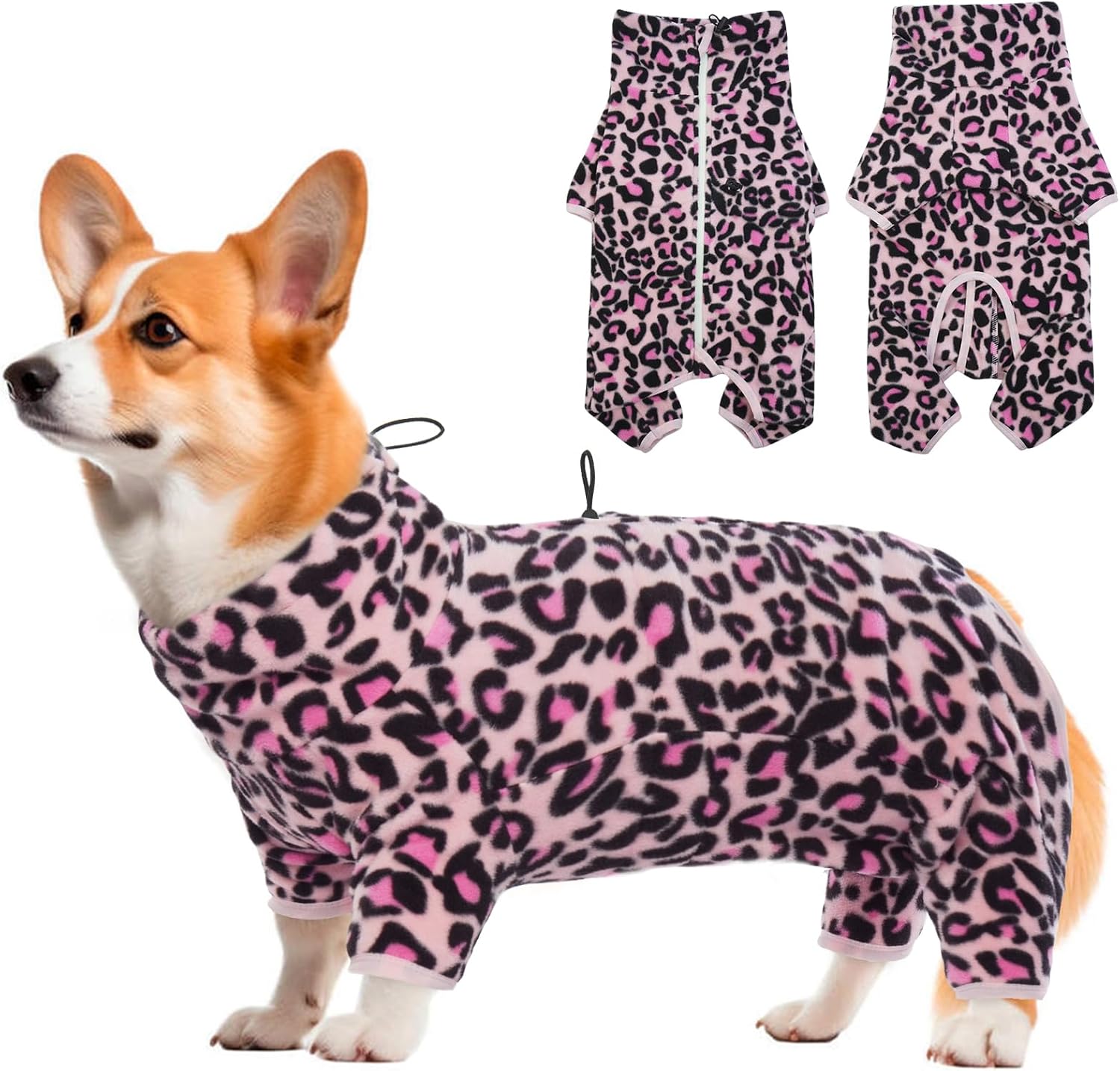 ROZKITCH Dog Winter Coat Soft Fleece Pullover Pajamas, Pet Windproof Warm Cold Weather Jacket Vest with Luminous Zipper, Jumpsuit Apparel Outfit Clothes for Small Medium Large Dog L-Pink M