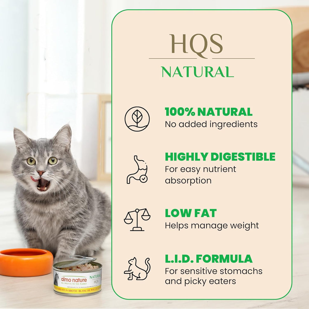 almo nature Wet Cat Food HQS Natural Rotational Diet Chicken & Tuna Selection-Variety Pack, Grain-Free, High-Protein, Highly Digestible, Sensitive Stomach Formula, Additive-Free, 2.47 oz Cans,24-Pack