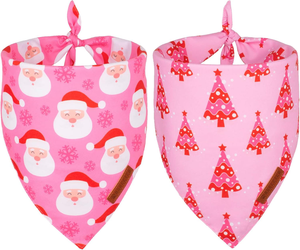 ADOGGYGO Christmas Dog Bandana, Xmas Tree Santa Pet Scarf, Premium Durable Fabric, Adjustable Fit Female Pet Christmas Bandanas for Medium Large Dogs (Large)