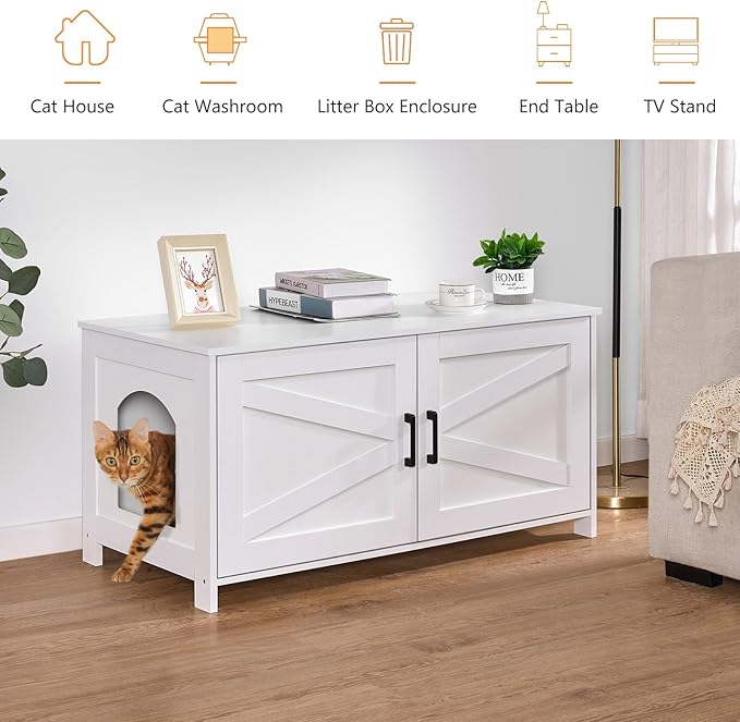 Homhedy 39.4" L Cat Litter Box Enclosure, Pet House - Image 4