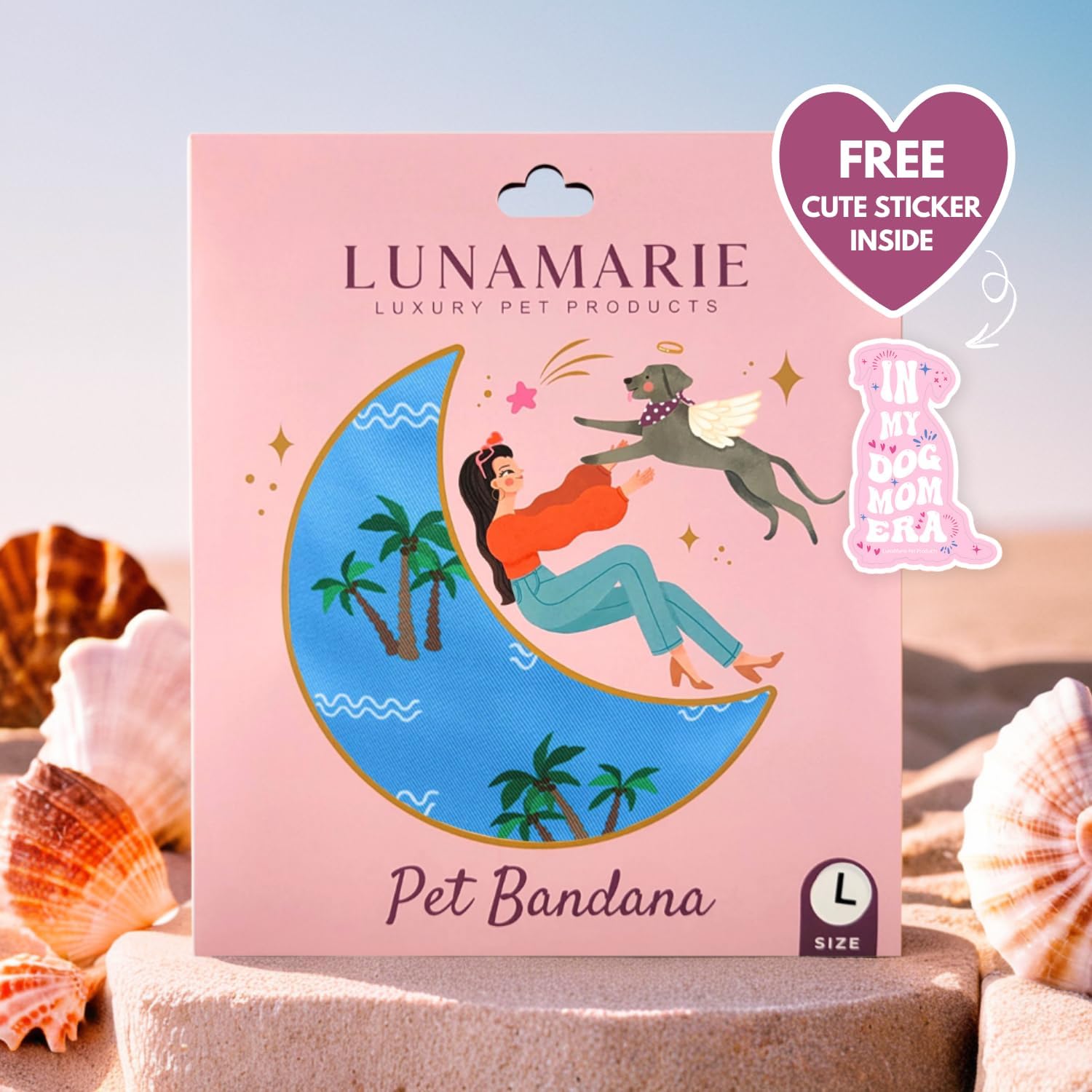 LunaMarie - Luxury Pet Birthday Bandanas -Premium & Silky Poly Fabric | 100% Handmade | Custom Shape Dual Layered (Playa Azul, Large)