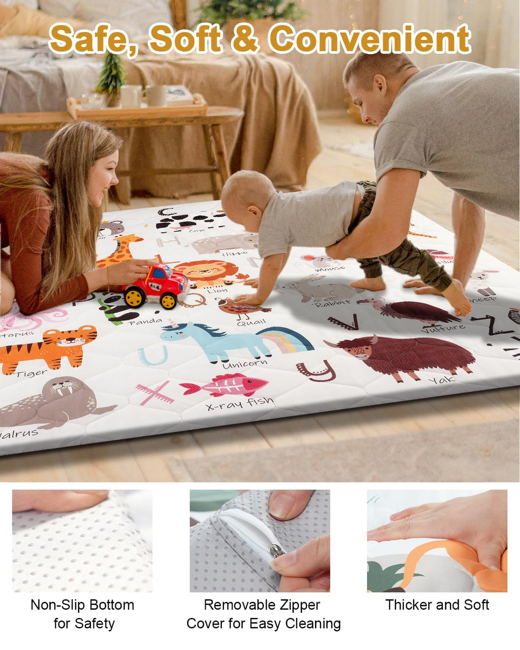 Premium Foam Baby Play Mat 50" x 50" – Removable & Machine Washable Cover, Extra Thick Padding Playpen Mat, Non-Slip Crawling Mat, Easy to Clean for Infants, Toddlers & Babies
