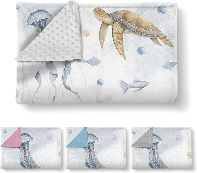 Personalized Baby Blanket with Name, Customized Baby Blanket for Kids Newborns, Soft Flannel with Double Layer Dotted Backing, Customized Gifts for Baby Shower Birthday, Sea Turtle(30”x40)